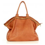 V4 Skórzana torba shopper na ramię damska. Skóra naturalna vintage Nity